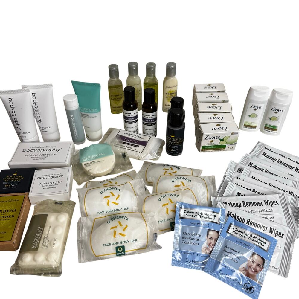 Lot of Hotel Travel Sized Soaps Shampoos Toiletries Bundle Bodyography Dove